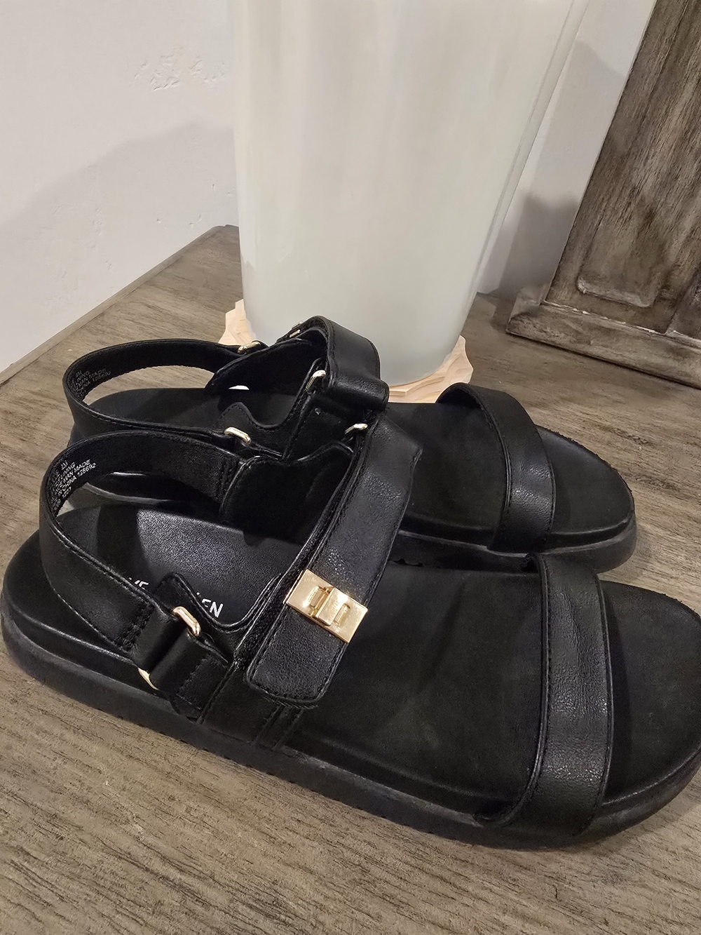 Steve Madden Girls Black Sandals with Gold Accent